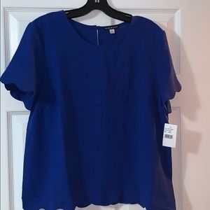 Basil Lola Cobalt Scallop Edge Blouse Size Large
